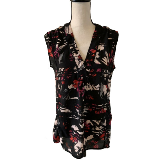 Halogen Floral‎ Lightweight V-Neck Professional Blouse Sleeveless Flattering - Picture 8 of 16